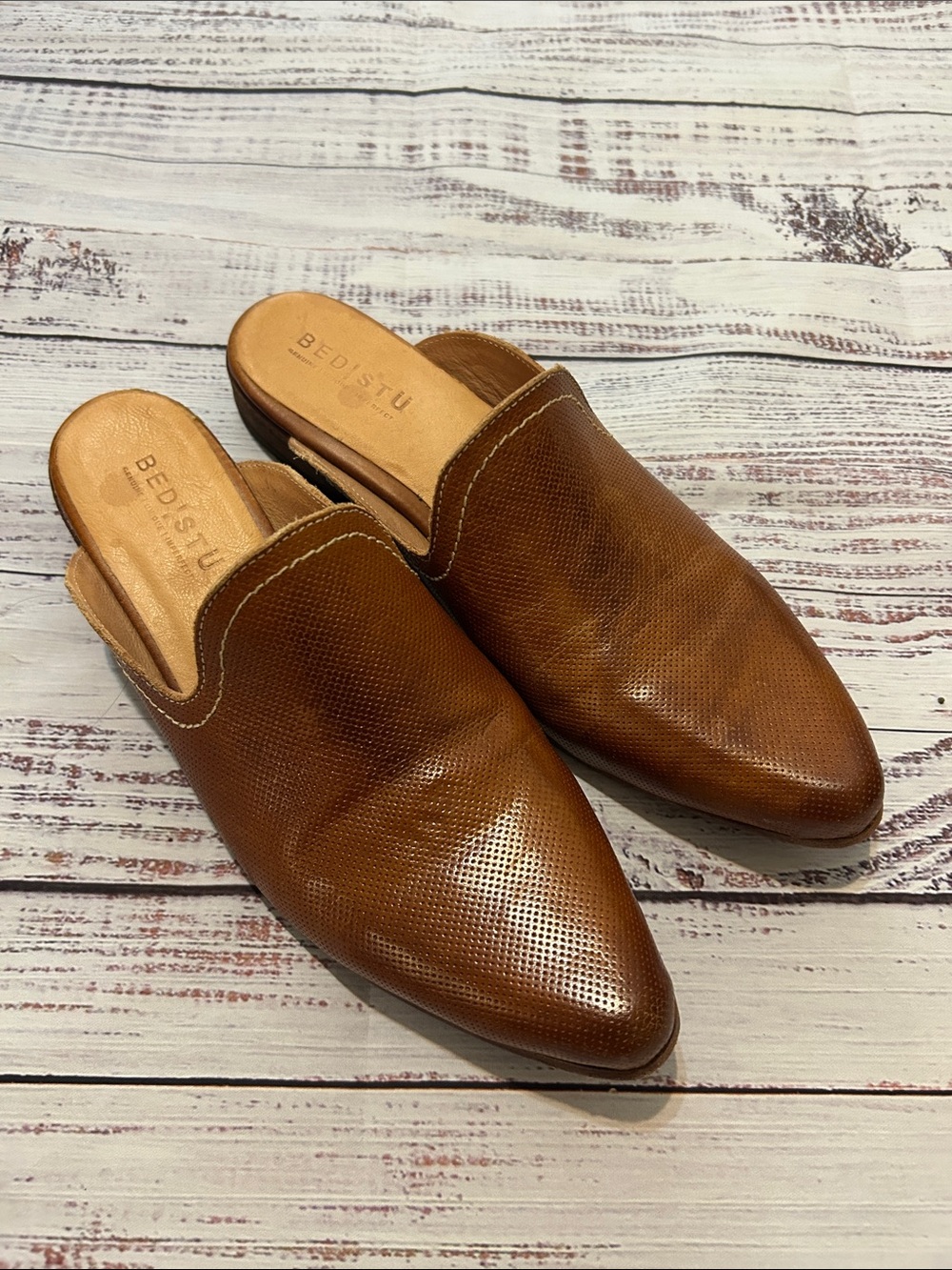 BED|STU Brenda Mule Tan Brown Perforated Leather Slip-On Mules